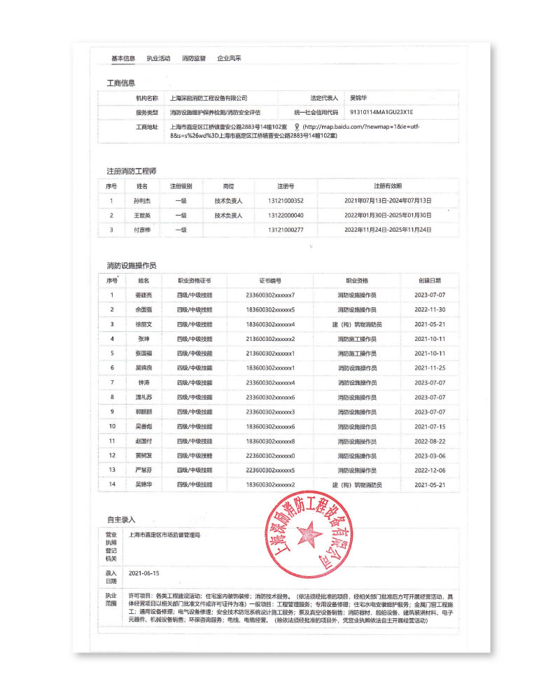 消防技术服务机构信息